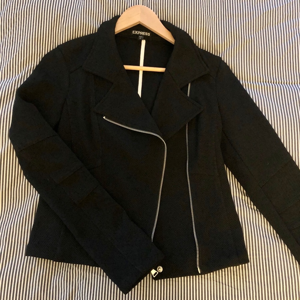 Textured moto jacket with seaming detail